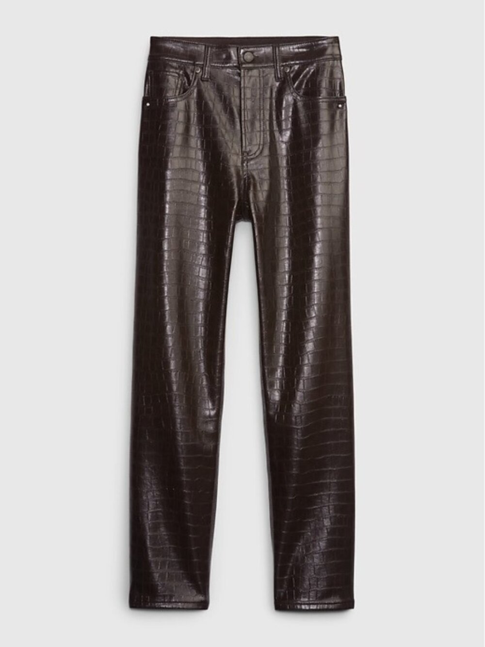GAP High Rise Vegan Croc Leather Cheeky Straight Pants Chocolate Brown Size 31”